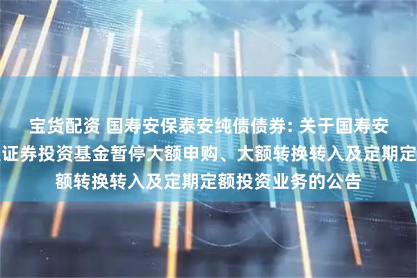 宝货配资 国寿安保泰安纯债债券: 关于国寿安保泰安纯债债券型证券投资基金暂停大额申购、大额转换转入及定期定额投资业务的公告